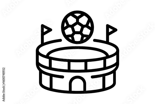 Soccer stadium with a ball and flags during an exciting match celebration