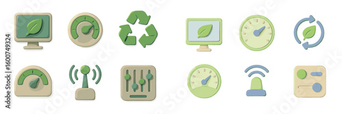 Colorful eco-friendly icons representing sustainability and technology for modern life in a digital format