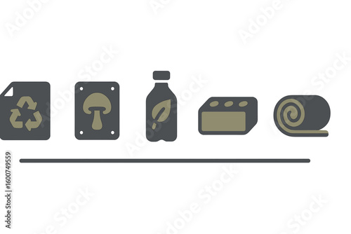 Various recyclable materials lined up on a white background showcasing sustainable waste management practices in modern society