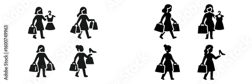 Women shopping for clothing and accessories in a fun and stylish setting with various bags and fashion items
