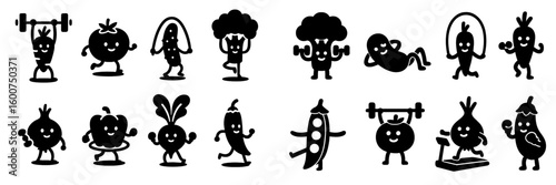 Fun and playful vegetable characters promoting fitness and healthy living in a colorful design