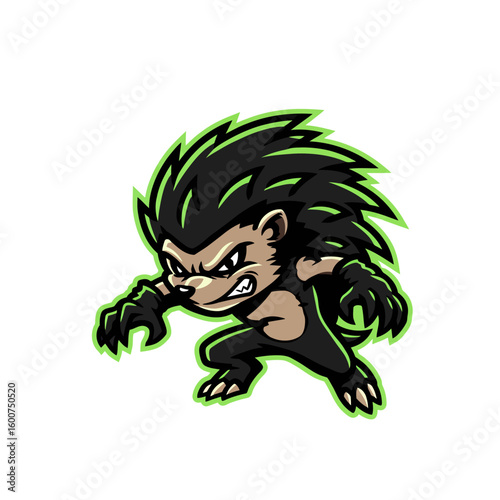 A stylized illustration of a fierce hedgehog in a dynamic, attacking pose.