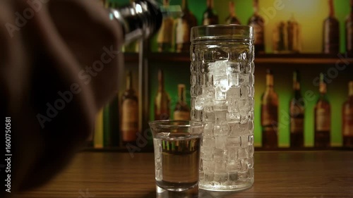 white russian cocktail preparation in high glass
