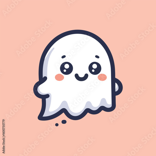 Adorable kawaii ghost character with big sparkling eyes and rosy cheeks