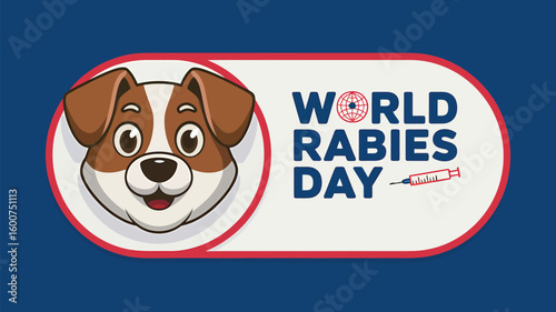 World Rabies Day Awareness Poster Vector Illustration with Dog, Vaccine, Medical Symbols