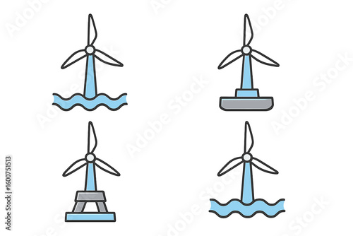 Wind turbines generating renewable energy on water at a coastal location during daylight hours