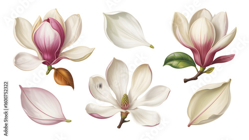 Elegant Magnolia Blossom Watercolor Painting Perfect for Design Projects isolated on transparent background