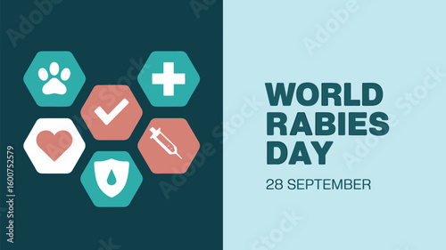 World Rabies Day Awareness Poster Illustration with Dog, Vaccine, Medical Symbols