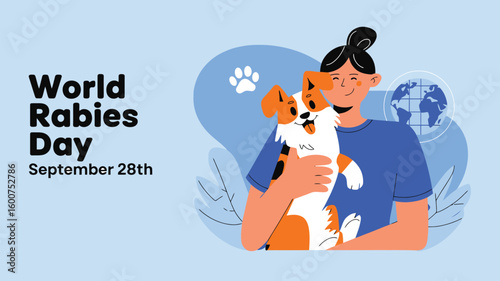 World Rabies Day Awareness Poster Illustration with Dog, Vaccine, Medical Symbols