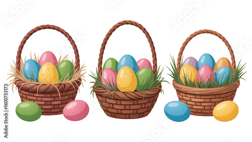 Easter Eggs Colorful Baskets Springtime Celebration Festive Illustration isolated on transparent background