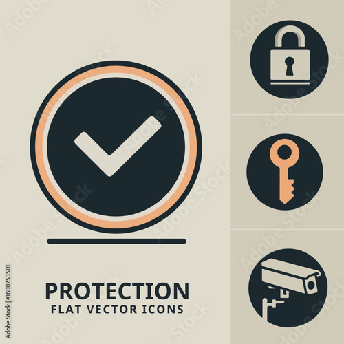 Collection of flat vector icons representing security and protection concepts