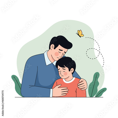 Father comforts sad child showing support and empathy during difficult times