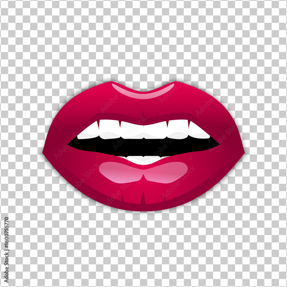 Woman pink lips and teeth. Slightly open female mouth with glossy pink lipstick. Vector illustration Woman pink lips and teeth. Slightly open female mouth with glossy pink lipstick. Vector illustration