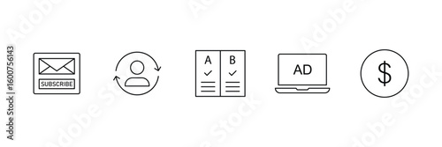 Marketing subscription strategy with ab testing conversion analysis and revenue growth icon vector illustration for advertising digital business and campaign tools.
