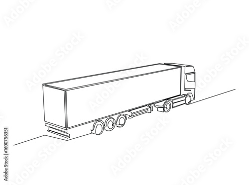Cargo expedition truck in single outline illustration. Continuous line art drawing of freight Truck for shipment.