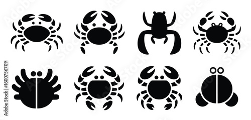 Collection of black and white silhouette icons of various insects and crustaceans