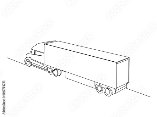 Cargo expedition truck in single outline illustration. Continuous line art drawing of freight Truck for shipment.