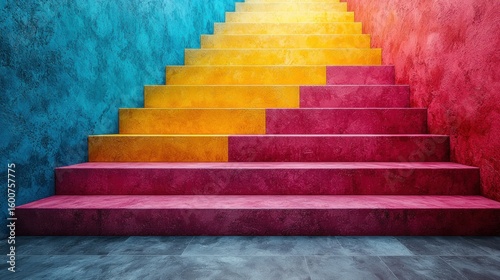 Abstract color gradient blurred background with dynamic effect. Modern gradient stairs design. Grainy texture style with copy space. Colorful abstract stairs background. Gradient steps.
