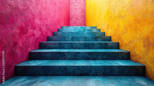 Abstract color gradient blurred background with dynamic effect. Modern gradient stairs design. Grainy texture style with copy space. Colorful abstract stairs background. Gradient steps.