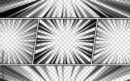 Black and white manga comic abstract scene page background. vector illustration.
