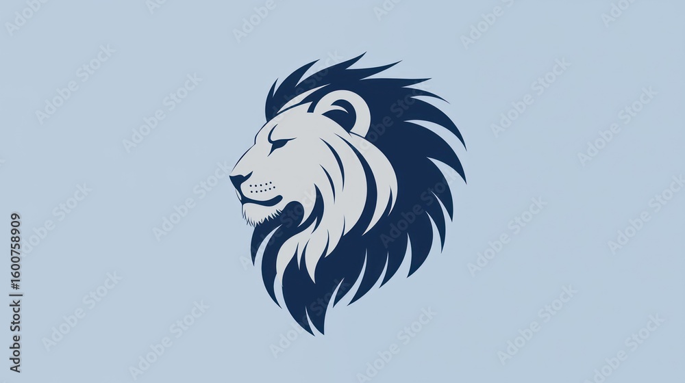 Fototapeta premium Profile of a lion head, stylized graphic design, on light blue background, for use in branding, posters, or websites