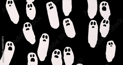 Seamless loop of cartoon ghosts. Spirits flowing upwards.