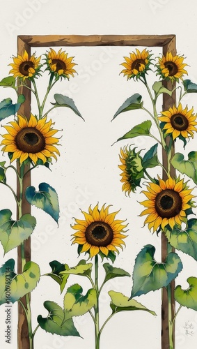 A painting of a sunflower with a frame