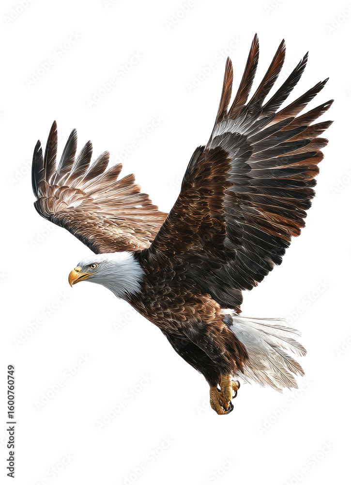 Bald eagle in flight against black background Bald eagle in flight against black background