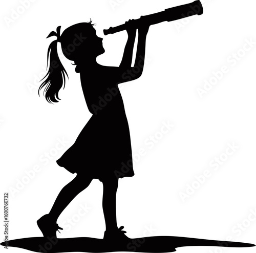 silhouette of a girl with a telescope