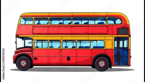 Colorful Double-Decker Bus Illustration, Side View