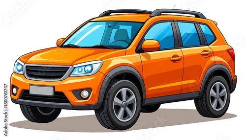 Orange SUV, front view, cartoon style
