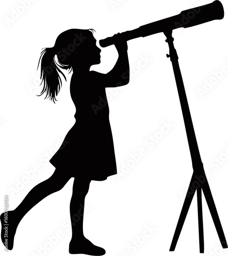 girl with telescope silhouette vector