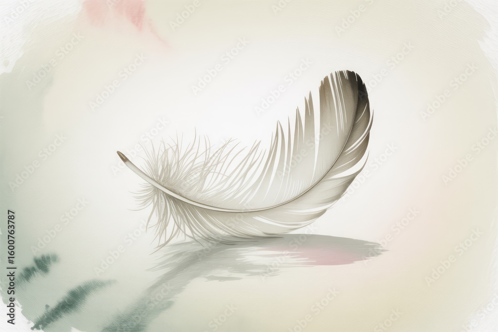 Obraz premium Delicate feather on soft background white grey