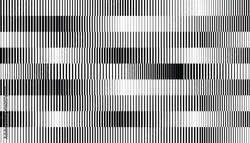 An abstract black and white pattern featuring a dense arrangement of vertical lines.