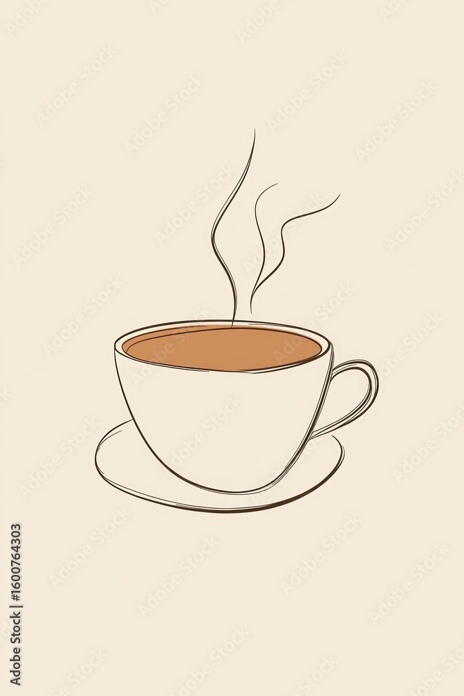 Obraz premium Enjoy the warmth of a steaming coffee cup in this minimalist illustration, perfect for conveying comfort and relaxation in any design project.