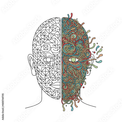 Artistic representation of human mind divergent thinking abstract concept digital art