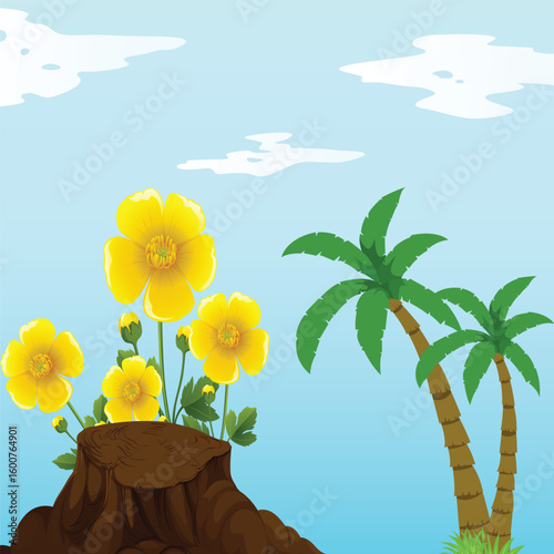 Yellow Buttercup Flowers With Black Background Stock Illustration