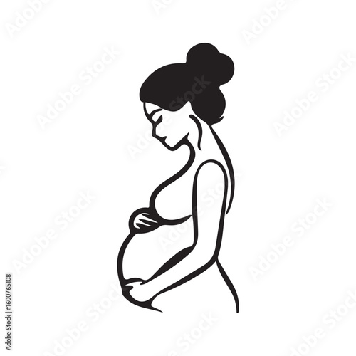 Elegant silhouette of a pregnant woman holding her belly