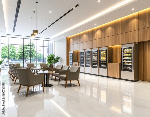 Modern office waiting area with vending machines