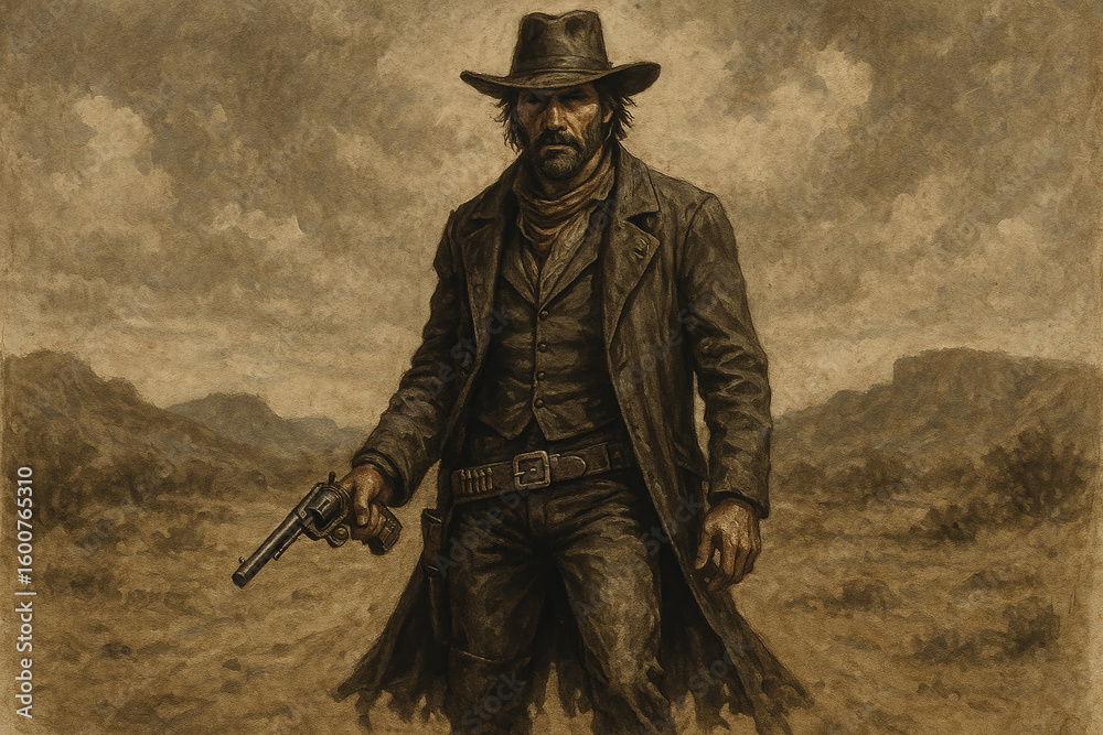 Fototapeta premium Wild West Gunslinger, AI Generation