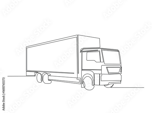 Cargo expedition truck in single outline illustration. Continuous line art drawing of freight Truck for shipment.