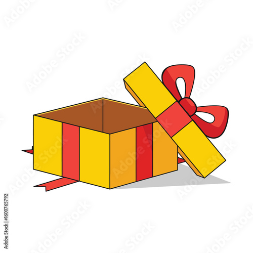 Unboxing Surprise A Vibrant Yellow Gift Box with a Red Ribbon Bow Ready for Celebration