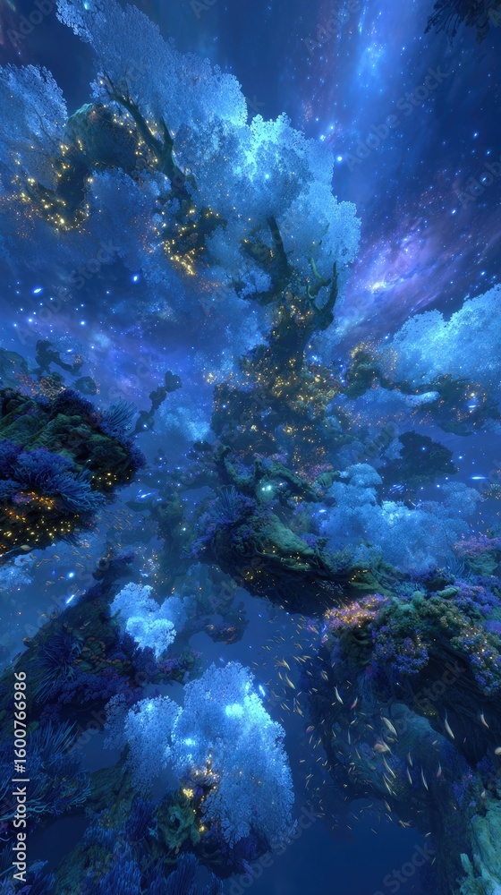 Obraz premium Abstract Glowing Blue Coral Structures In Space