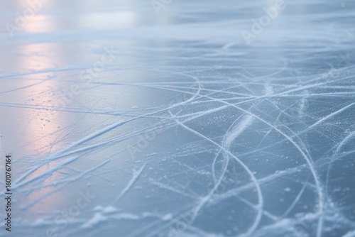 Ice rink surface with skate marks skating ice skating