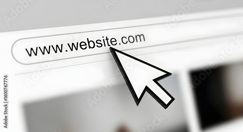 Cursor clicking on a website address bar with blurred internet background