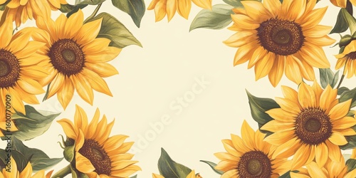 Yellow sunflower with green leaves and a white background