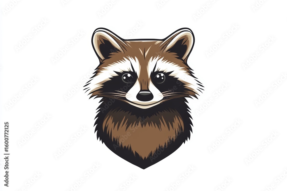 Fototapeta premium A charming and detailed illustration of a raccoon face, featuring large expressive eyes and a fluffy appearance. Perfect for nature lovers and animal-themed projects.