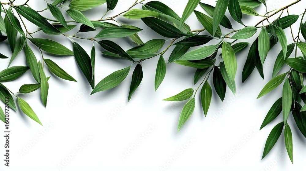 Fototapeta premium Willow-like Leaves and Branches on White Background