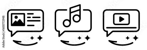 text to media generate icons. ai image, audio and video converter on transparent vector
