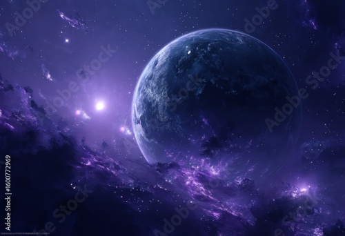 Wallpaper Mural Purple Nebula With Planet And Stars Torontodigital.ca